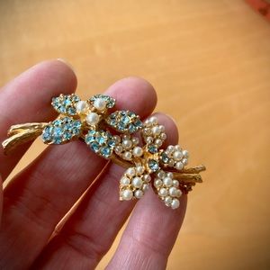 Baby Blue Crystals and Pearl Flowers Brooch